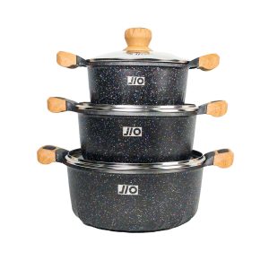 Conjunto 3 Panelas de Alumínio Ceramico com Tampas de Vidro